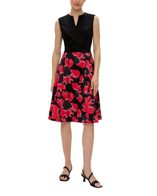 S.oliver Red Floral gemustertes Kleid mit Tunika-Ausschnitt schwarz 34