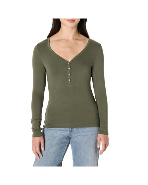 Amazon Essentials Green Slim-fit Long-sleeve Henley T-shirt
