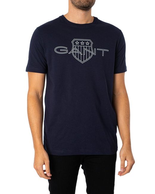 Maglietta con Logo SS di Gant in Blue da Uomo