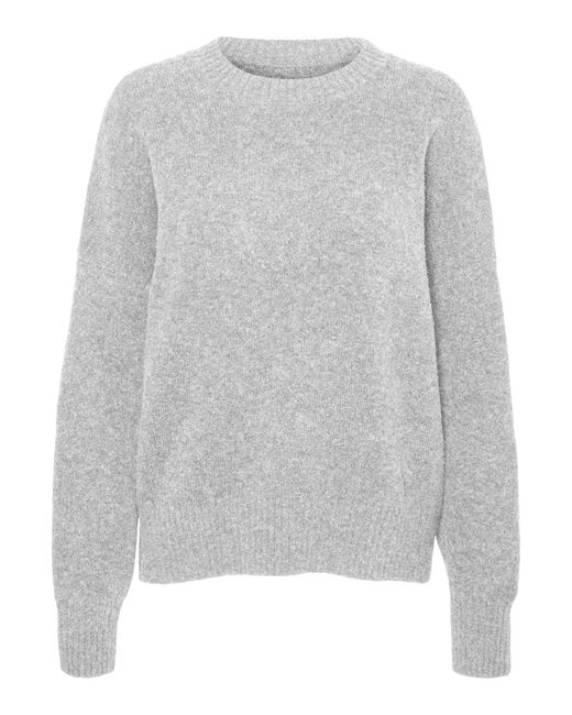 Vero Moda Gray Loose Fit Knit Sweater Round Neck Deep Set Shoulders Long Sleeve