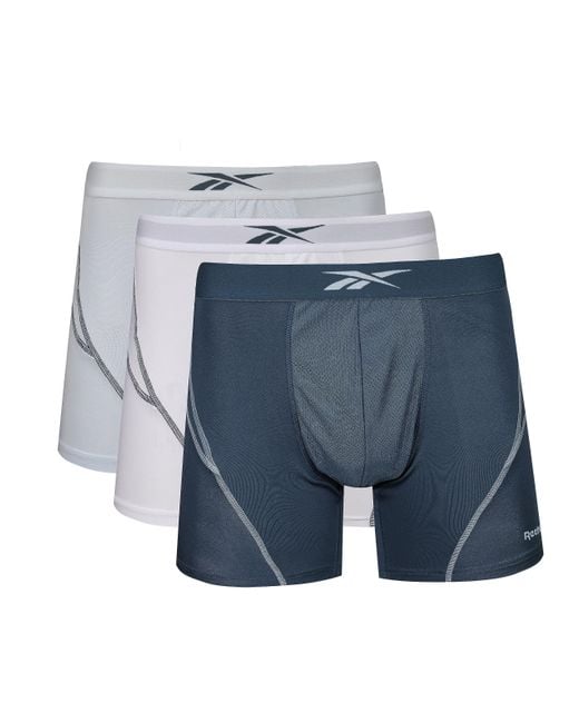 Reebok Blue Boxer Shorts Grey/steel With Nylon Waistband And Moisture Regulating-pack Of 3 for men