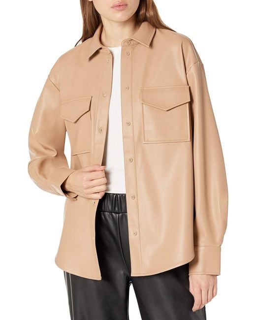 beige leather shirt jacket