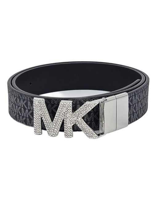 Michael Kors 556332c Black With Silver Hardware Mk Logo Design Reversible Belt Size Small