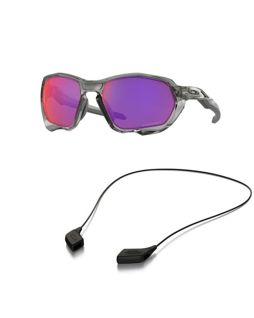 Oakley Purple Sunglasses Bundle: Oo 9019 901903 Plazma Grey Ink Prizm Road Accessory Shiny Black Leash Kit for men