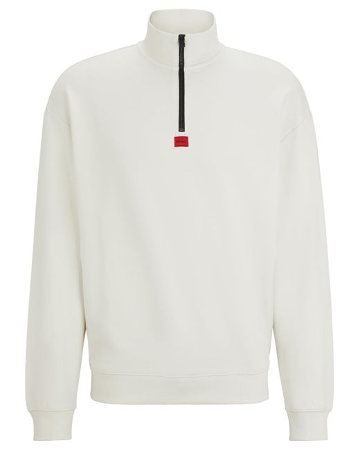 HUGO White Relaxed-fit Zip-neck Sweatshirt In French Terry Cotton for men