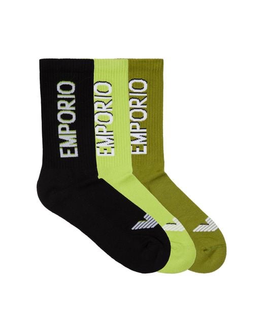 Emporio Armani Green 3 Pack Logo Crew Socks for men