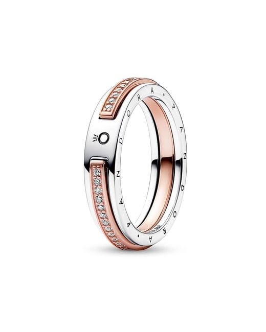 Pandora Pink Signature Two-tone Logo & Pavé Ring