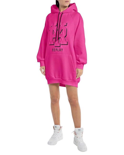 Replay Pink Hoodie Kleid mit Kapuze