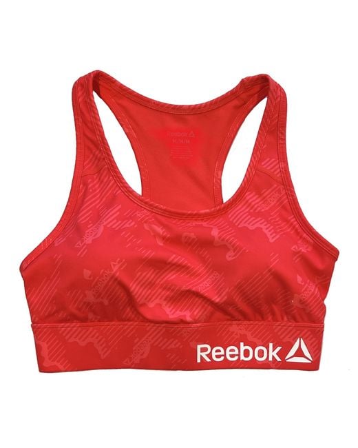 Reebok Red Prime Essential Medium Impact Sports Bra With Back Pocket And Removable Cups