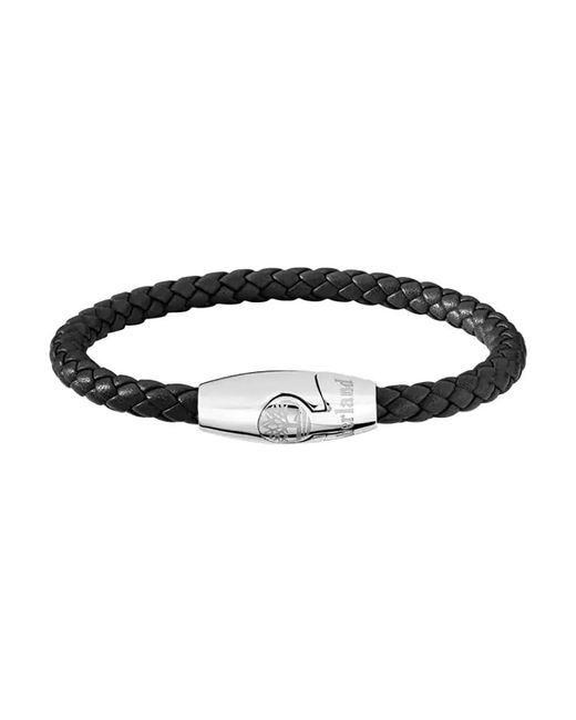 BACARI TDAGB0001701 Bracelet pour homme en acier inoxydable argenté et cuir noir Longueur : 20 cm Timberland pour homme en coloris Black