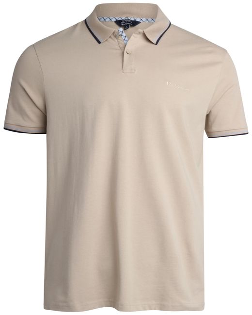 Ben Sherman Poloshirt – Regular Fit 2-Knopf-Kurzarmshirt – lässiges Stretch-Poloshirt für in Natural für Herren