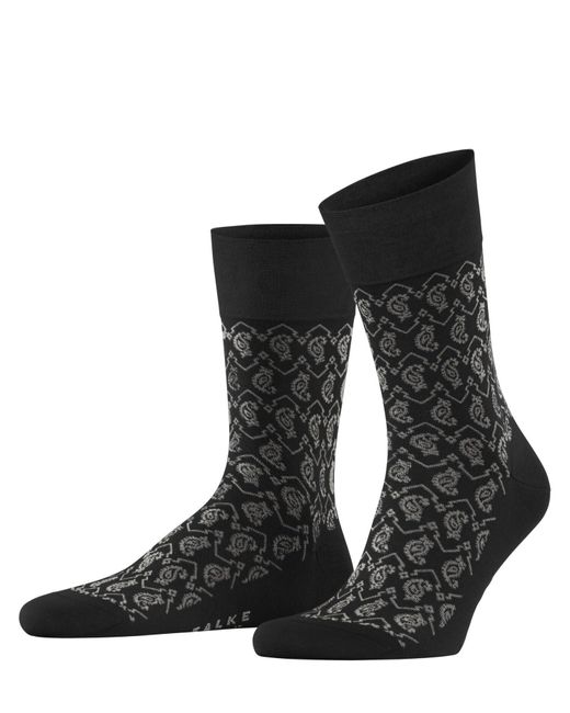 Falke Socken Sensitive Indian Tie Pattern M SO Baumwolle mit Komfortbund 1 Paar in Black für Herren