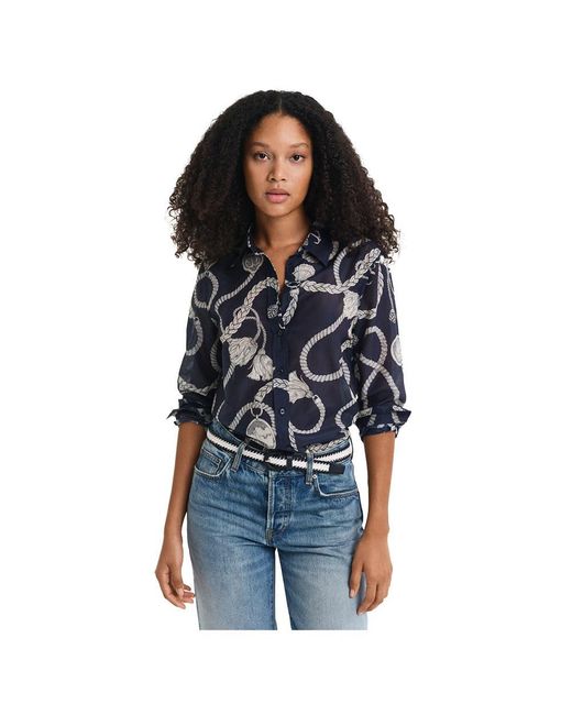 Reg Sailing Print COT Silk Shirt Camicia da Donna di Gant in Black