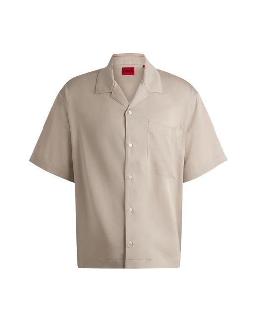 HUGO Gray S Egeeno Oversized-fit Short-sleeved Shirt In Fluent Canvas Grey for men