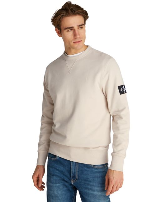 Uomo Felpa Badge Crew Neck in Cotone di Calvin Klein in Natural da Uomo