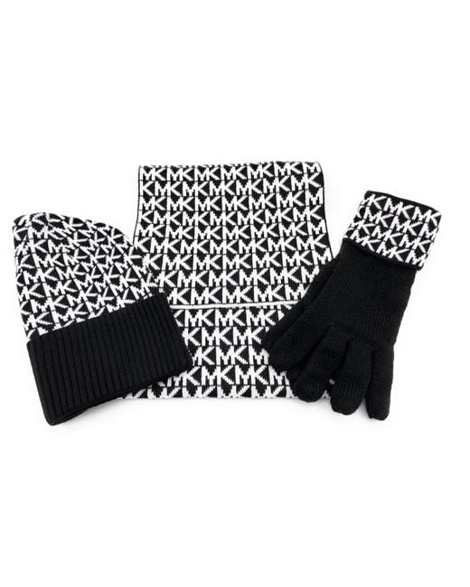 Michael Kors Black Set I Scarf/hat/gloves I Hat/scarf/gloves I Soft Acrylic Wool I Logo I Gift Packaging I