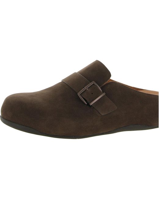 Fitflop Shuv Buckle-strap Ladies Nubuck Clogs Chocolate Brown