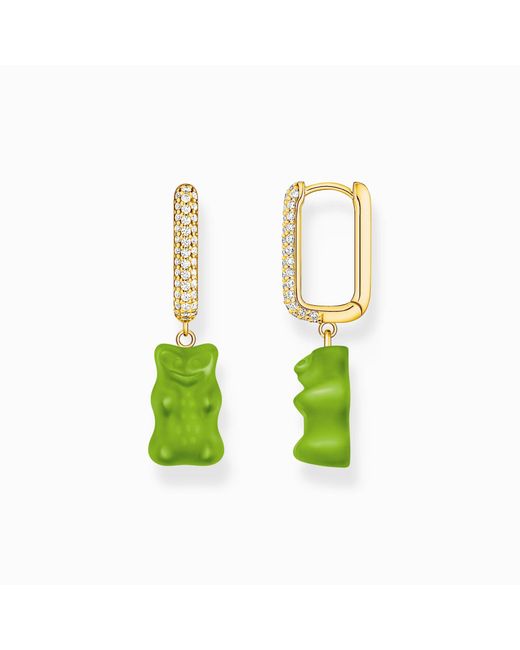 Créoles simples avec pendentif ours en or vert en version midi et pierres plaquées or Thomas Sabo en coloris Green