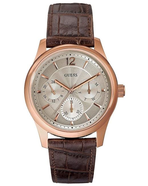 Guess Gray Dress Steel S Analogue Quartz Watch With Leather Bracelet W0475g2 for men