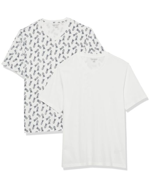T-Shirt con Scollo a v a iche Corte Slim Uomo di Amazon Essentials in White da Uomo