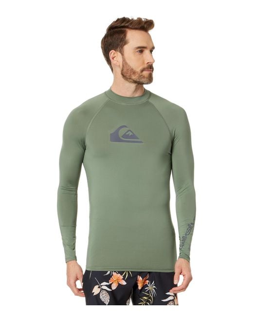Quiksilver Standard All Time Langarm Rashguard UPF 50 Sonnenschutz Surf Shirt in Green für Herren