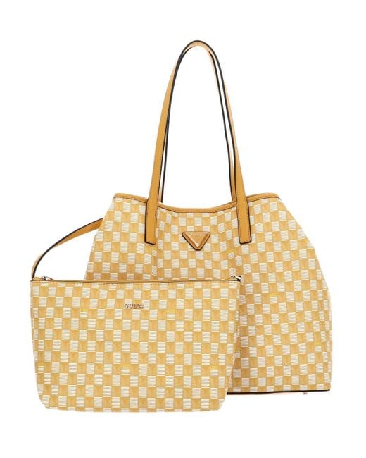 Vikky II Tote Bag L Yellow Logo di Guess in Natural
