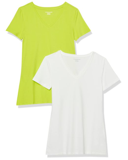 Camiseta de Cuello en v de ga Corta y Ajuste Clásico Mujer Amazon Essentials de color Yellow