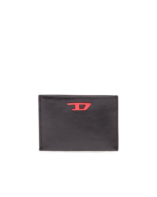 DIESEL Black Leather Bi-fold Wallet With Red D Plaque for men