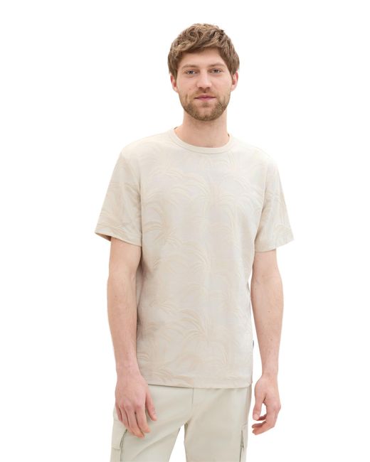 Tom Tailor Jaquard T-Shirt mit Palmen-Muster in White für Herren