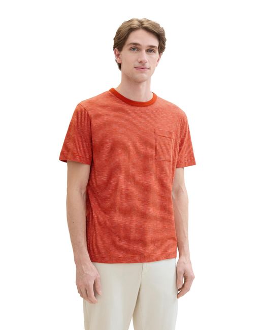 Tom Tailor Basic T-Shirt mit Streifen und Brusttasche in Red für Herren