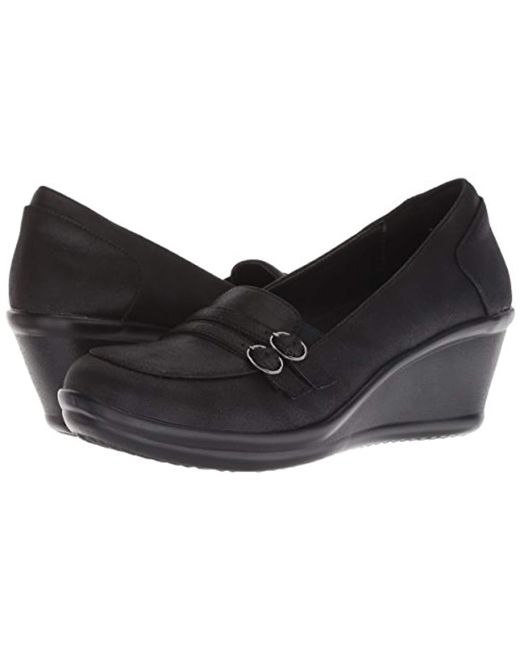 Skechers Rumblers frilly wedge Heeled Dressy Casual Double Buckle Loafer Pump Black 9.5 M Us