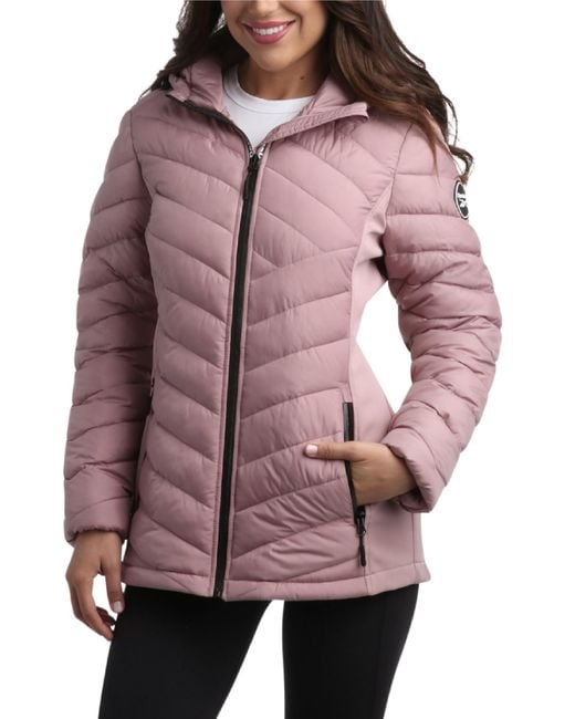 Reebok Red Lightweight Quilted Puffer Parka Coat With Flex Stretch Panels – Casual Jacket For