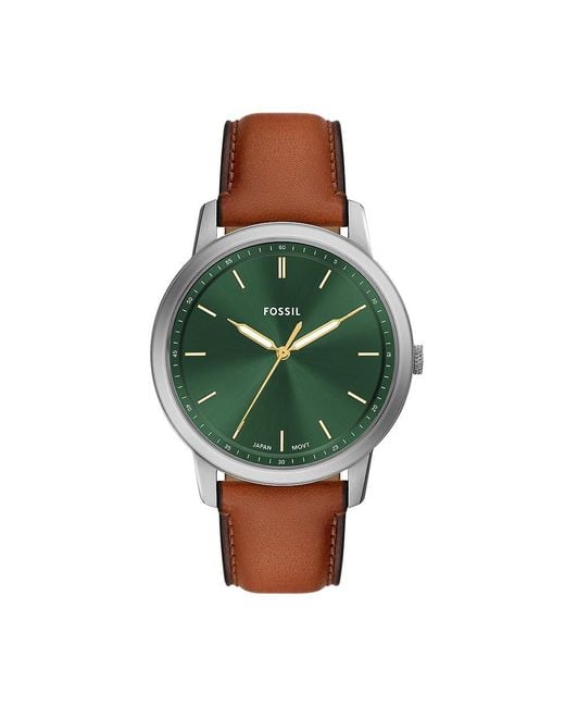 Fossil Green Minimalist Three-hand Brown Leather Watch for men