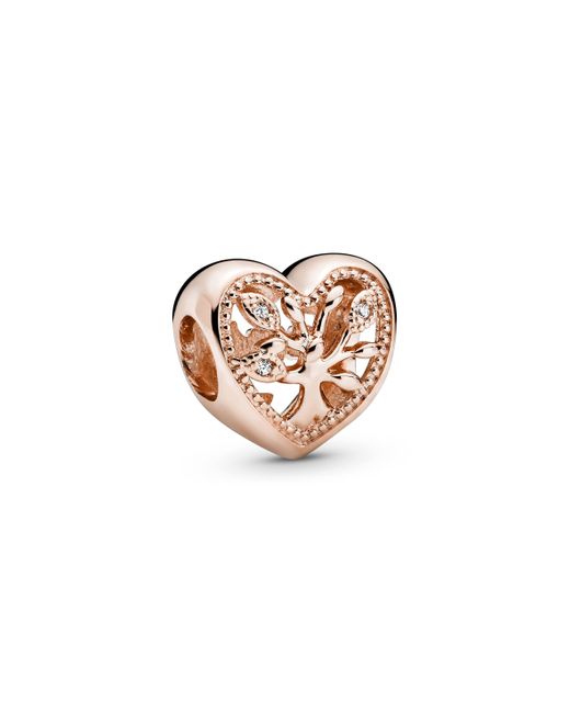 Pandora White Moments 14k Rose Gold-plated Openwork Family Tree Heart Bracelet Charm