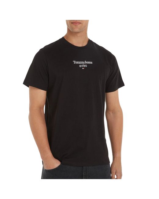 Tommy Jeans Camiseta de ga Corta para Hombre Slim Cuello Redondo Tommy Hilfiger de hombre de color Black