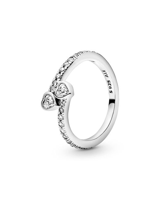 Pandora Metallic Moments Sterling Silver Two Sparkling Hearts Cubic Zirconia Ring