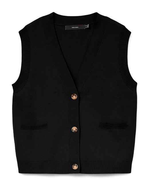 Vero Moda Black Vmsaba Sl V-Neck Button Vest