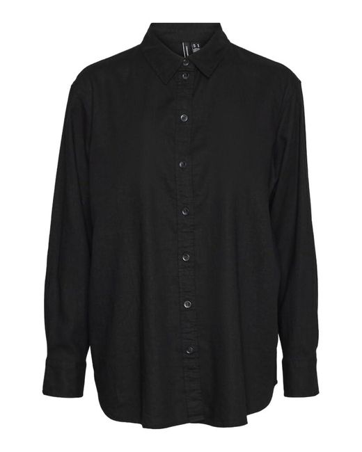 Vero Moda Black Hemd-Bluse VmLinn Shirt Hemdkragen Knopfleiste locker