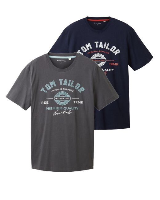 Tom Tailor T-Shirt mit Logo-Print aus Baumwolle im Doppelpack in Blue für Herren