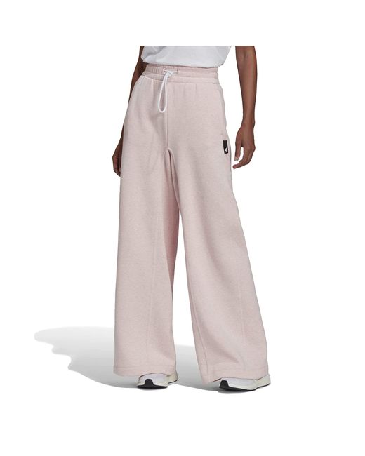 Adidas Studio Lounge Wide Leg Fleece Pants Botanic Pink Melange LG