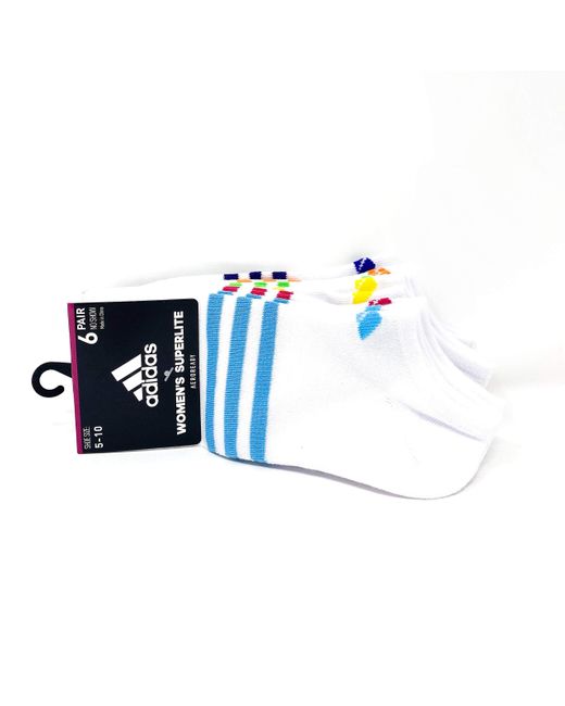 Adidas Blue Aeroready Drying Technology Superlite 6 Pairs No Show Socks Size 5-10 White Bright Cyan Bold Pink Yellow Flash