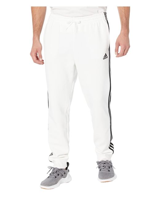 Adidas White Essentials Fleece Tapered Cuff 3-stripes Pants for men