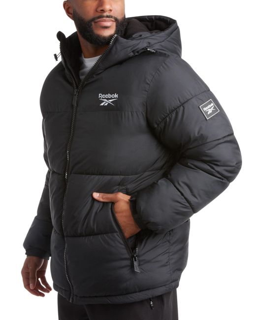 Reebok Black Heavyweight Quilted Puffer Parka Coat - Weather Resistant Ski Jacket For for men