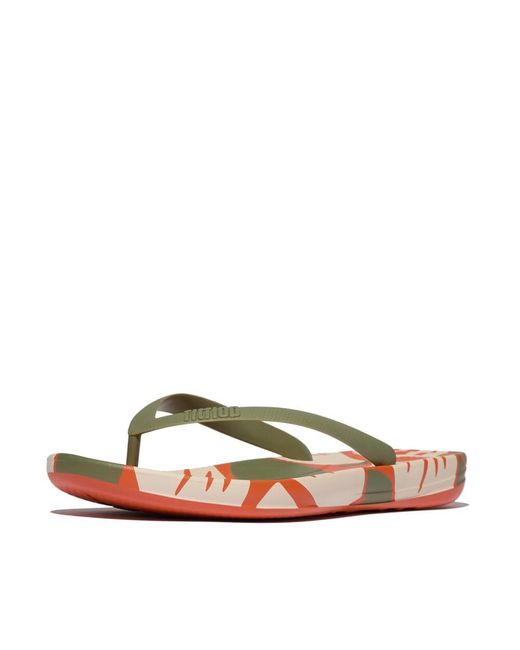 Fitflop Brown Iqushion S Leaf-print Ergonomic Flip-flops for men