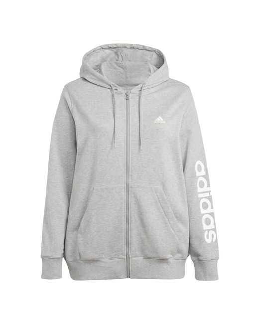 Essentials Linear Full-Zip French Terry Hoodie di Adidas in Gray