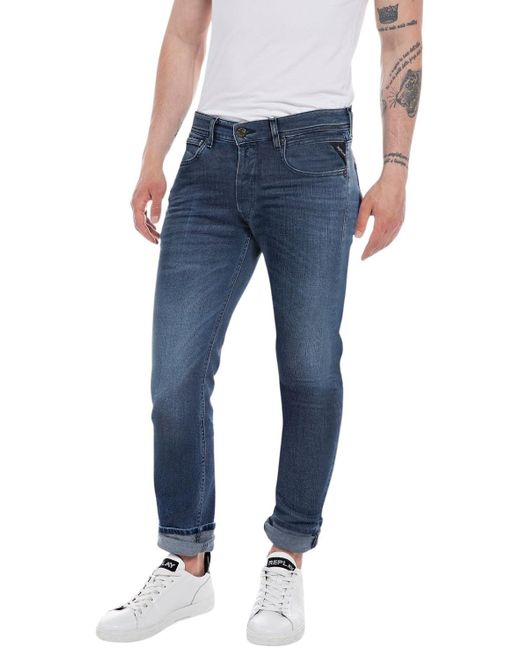 Replay Blue Grover Straight-fit Hyperflex Hyper Cloud Jeans With Stretch for men