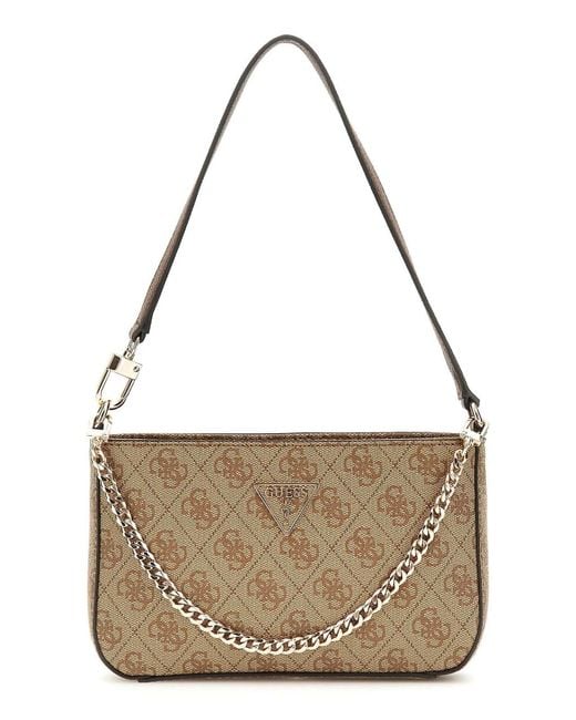 Guess Noelle Ii Mini Top Zip Shoulder Bag Latte Logo/brown in het Metallic