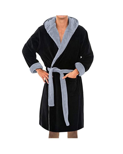 Superdry Black Lalaluka Bathrobe Long Dressing Gown With Hood Plush And Cuddly Winter Extended Scarf Dressing Gown Sauna Gown Home Clothing for men
