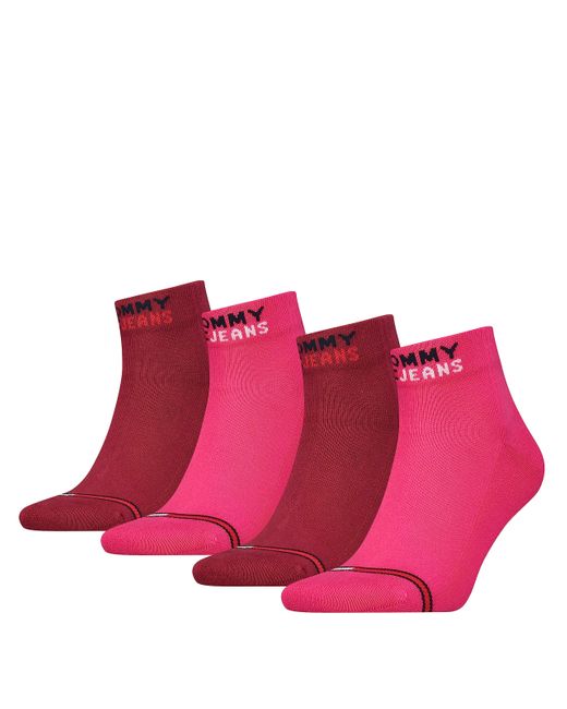 Tommy Hilfiger Tommy Jeans Sport Quarter Socks in het Pink