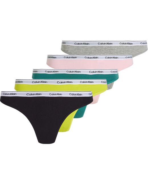 Calvin Klein Black 5er Pack Strings Thong Low-Rise Baumwolle mit Stretch
